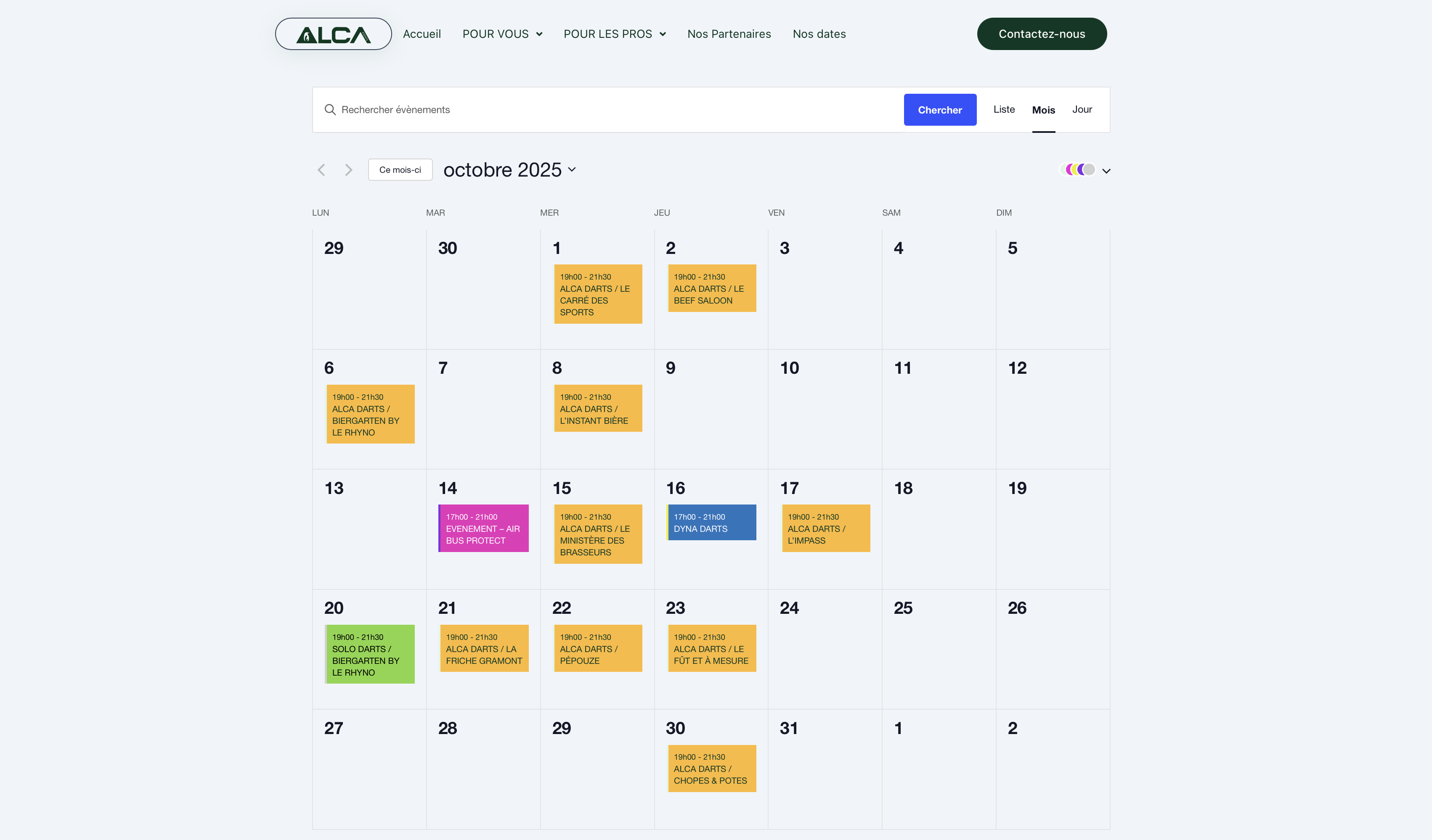 Calendrier des événements